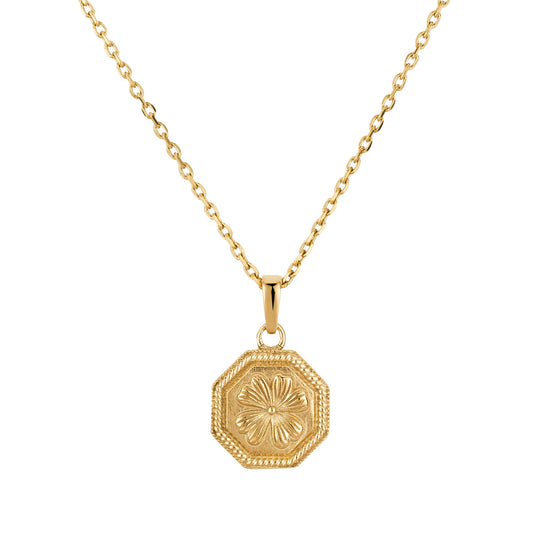 Over & Over Gold Stainless Steel 14k Hexagonal Clover Necklace