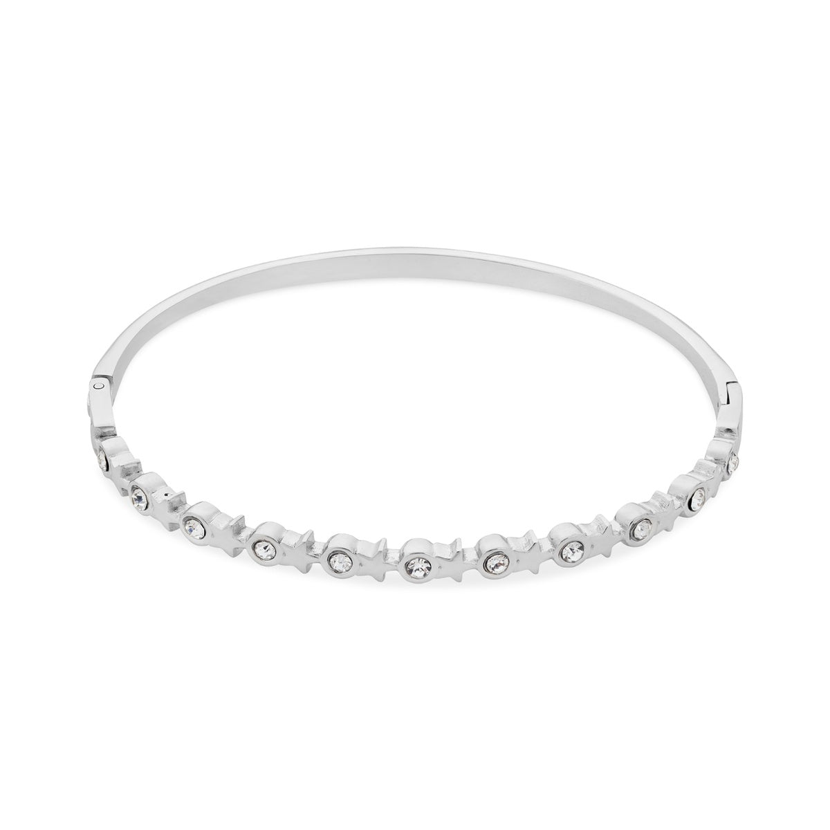 Over & Over Silver Stainless Steel Classic CZ Star Bangle