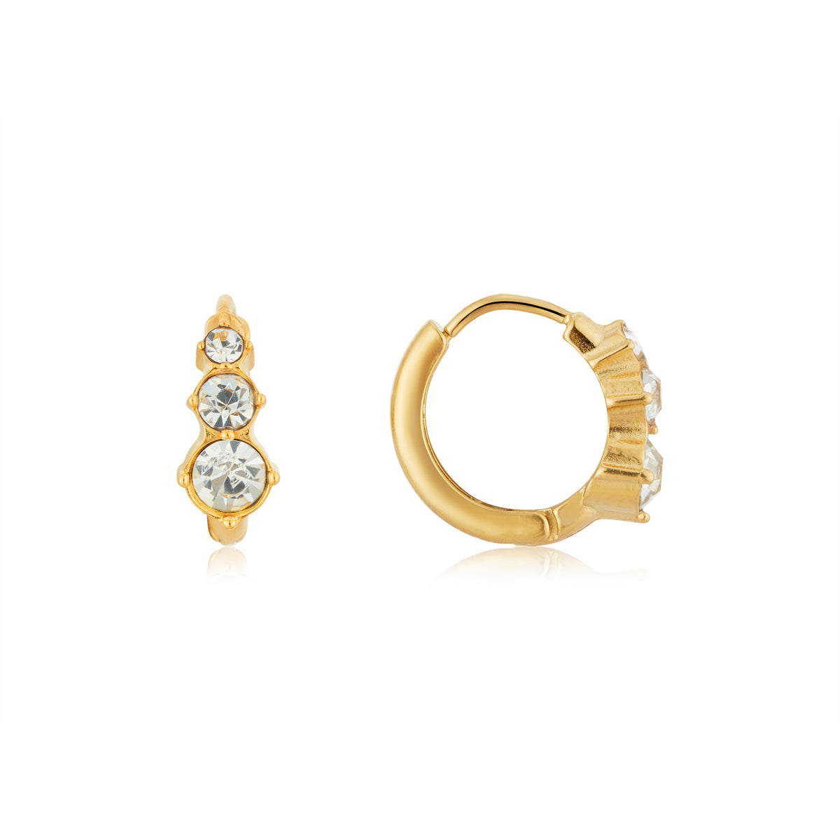 Over & Over 14k Gold Stainless Steel Three CZ Huggie Earrings