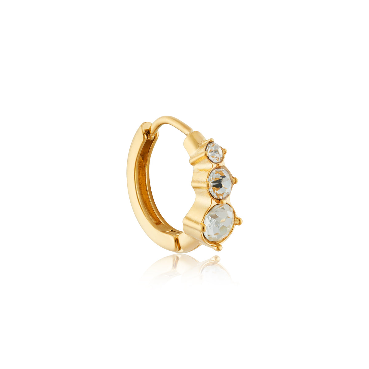 Over & Over 14k Gold Stainless Steel Three CZ Huggie Earrings