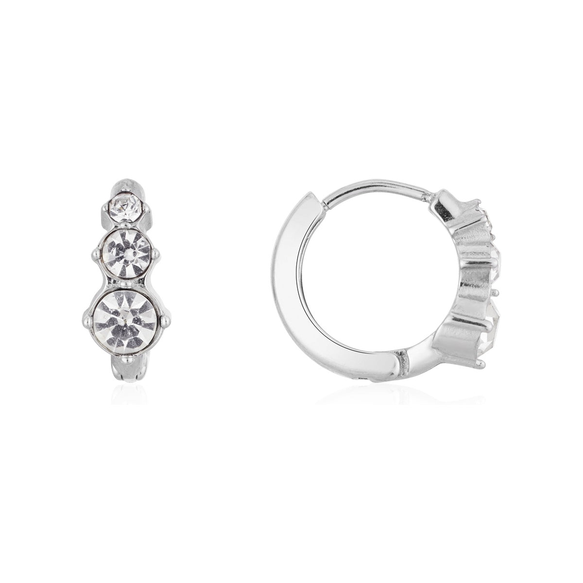 Over & Over Silver Stainless Steel Three CZ Huggie Earrings