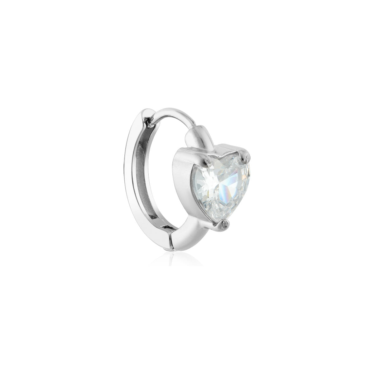 Over & Over Silver Stainless Steel CZ Heart Huggie Earrings