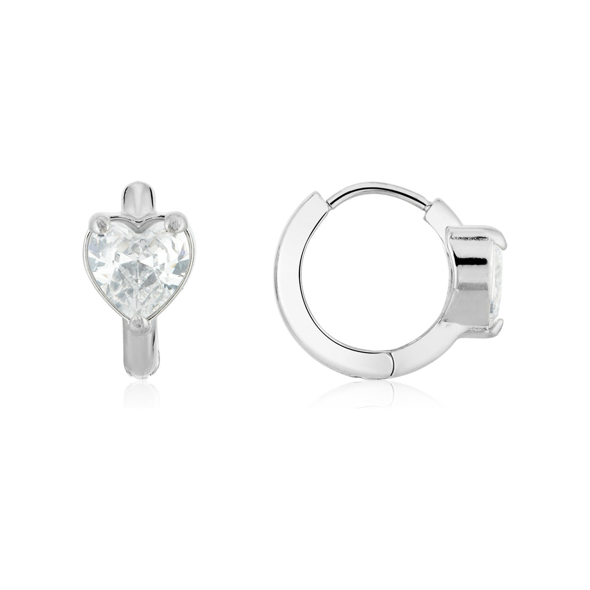 Over & Over Silver Stainless Steel CZ Heart Huggie Earrings
