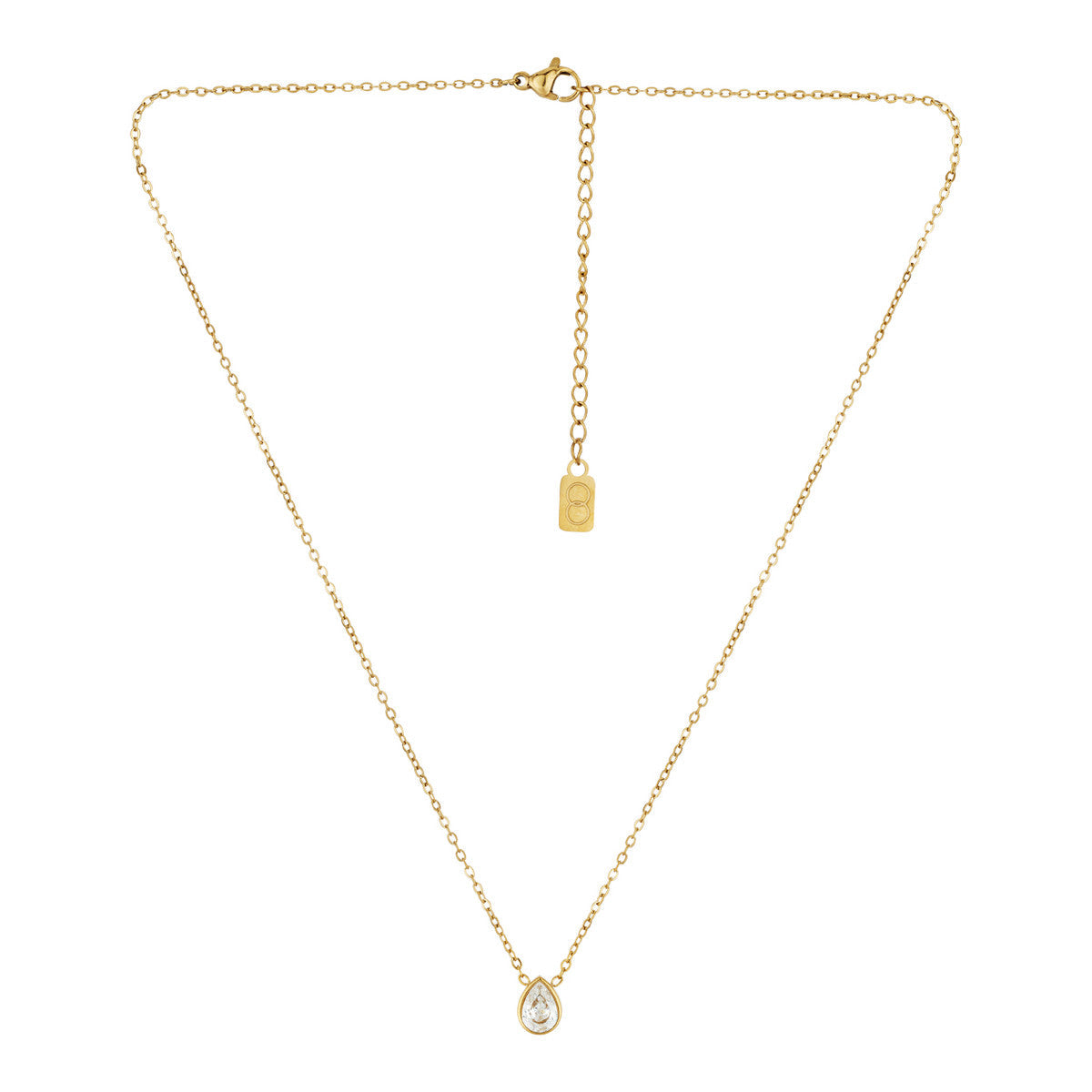 Over & Over 14K Gold Stainless Steel CZ Teardrop Bezel Necklace