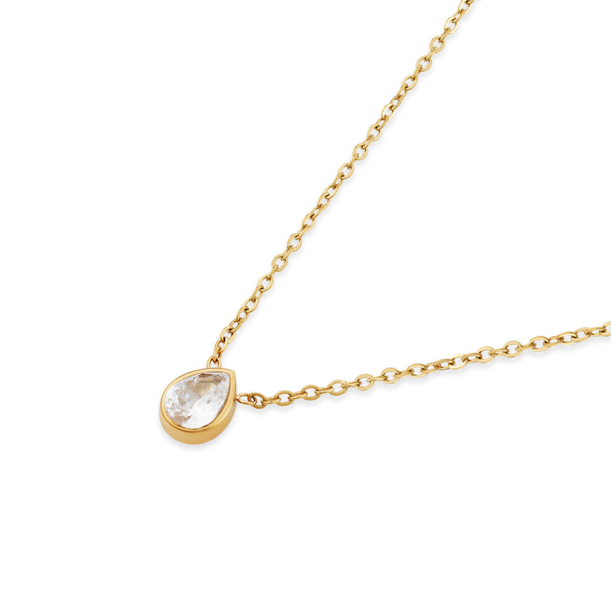 Over & Over 14K Gold Stainless Steel CZ Teardrop Bezel Necklace