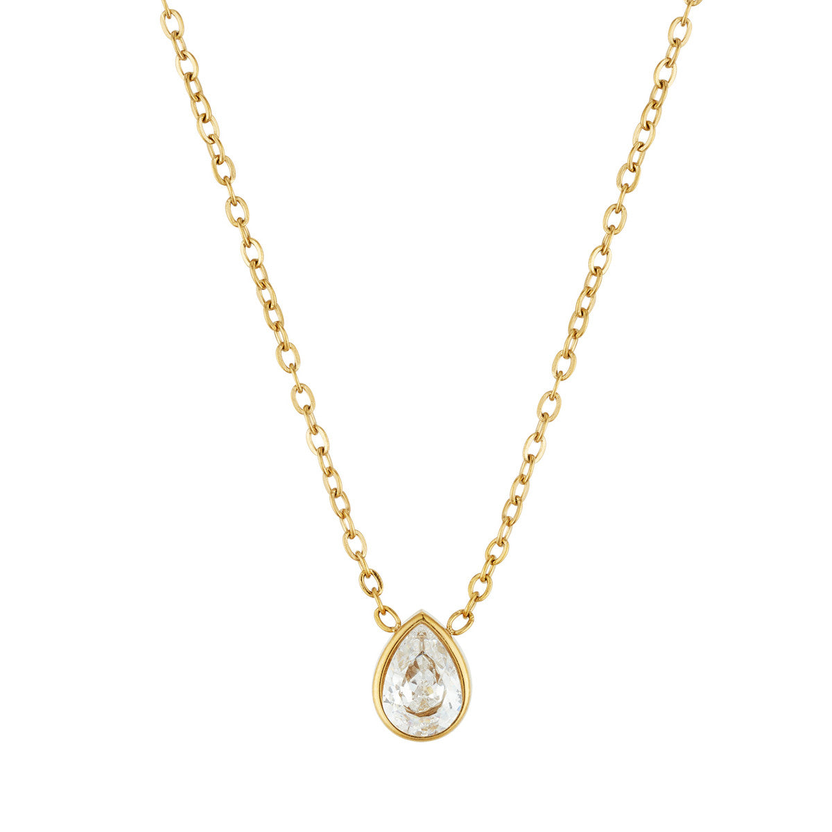 Over & Over 14K Gold Stainless Steel CZ Teardrop Bezel Necklace