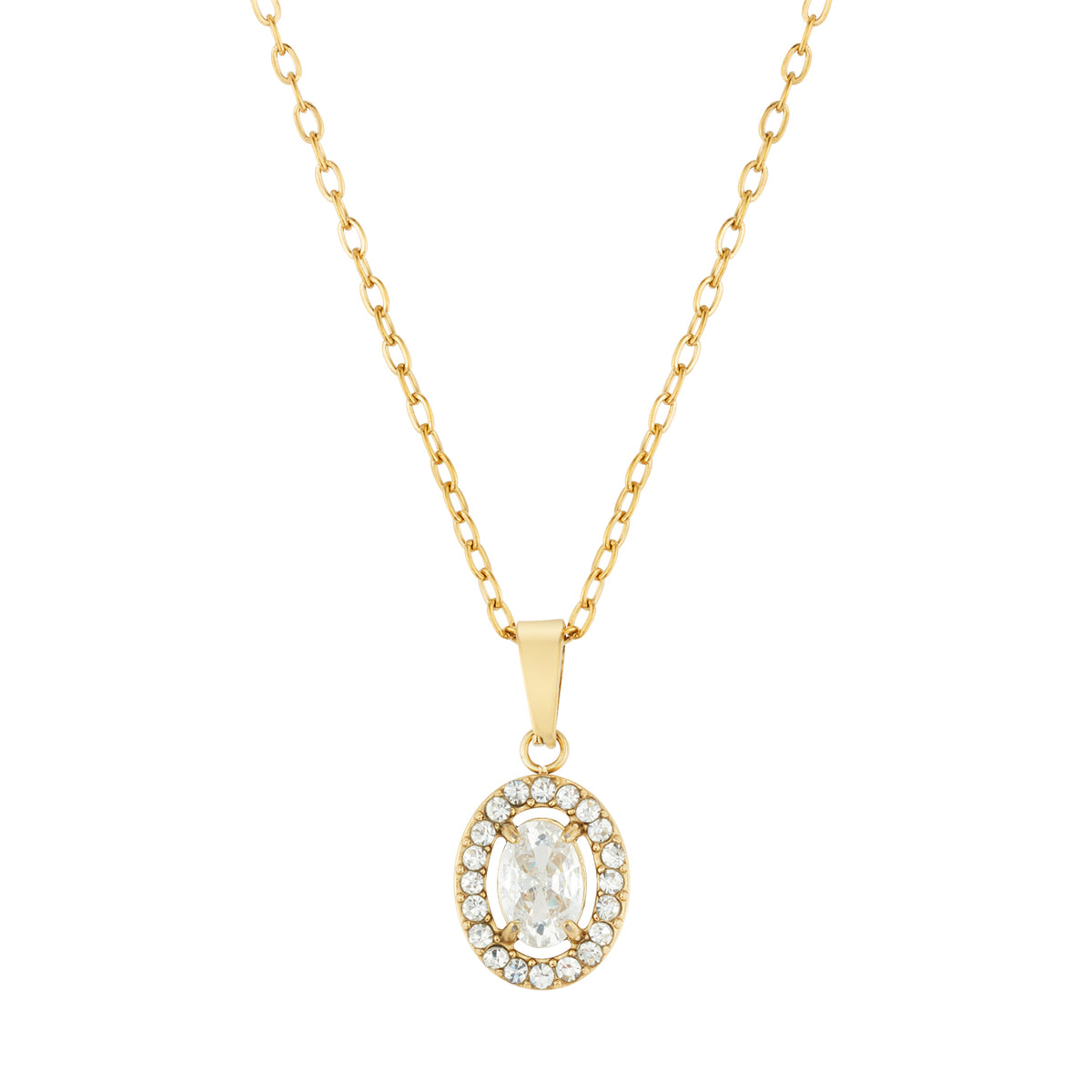 Over & Over 14K Gold Stainless Steel CZ Halo Necklace