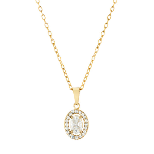 Over & Over 14K Gold Stainless Steel CZ Halo Necklace