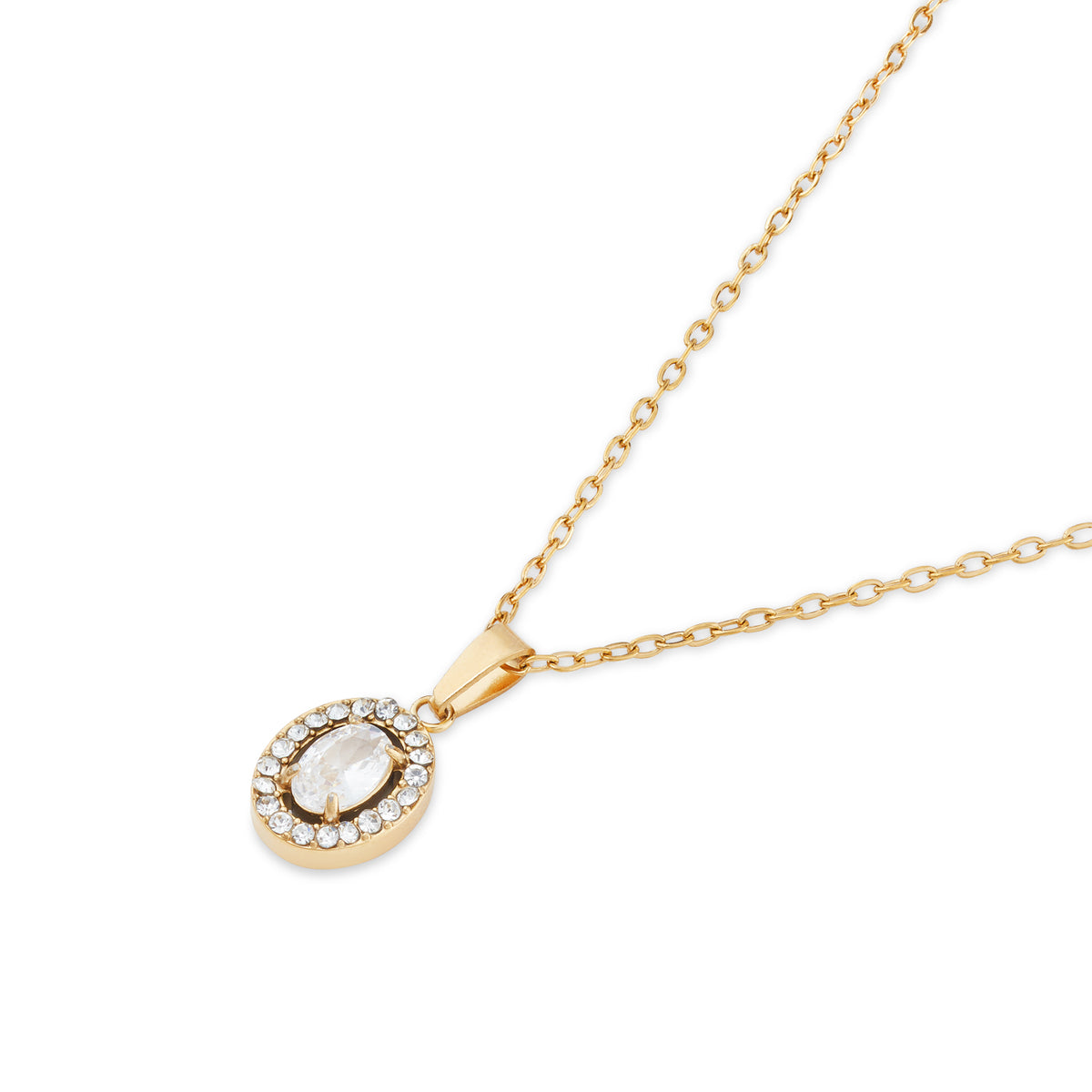 Over & Over 14K Gold Stainless Steel CZ Halo Necklace