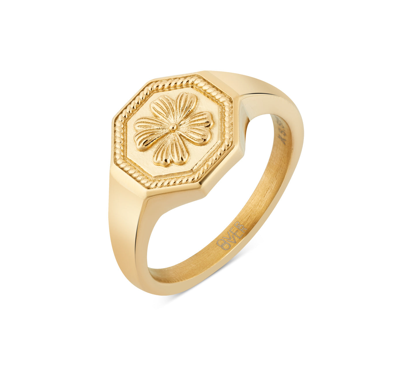 Over & Over Gold Stainless Steel 14k Clover Hexagonal Ring