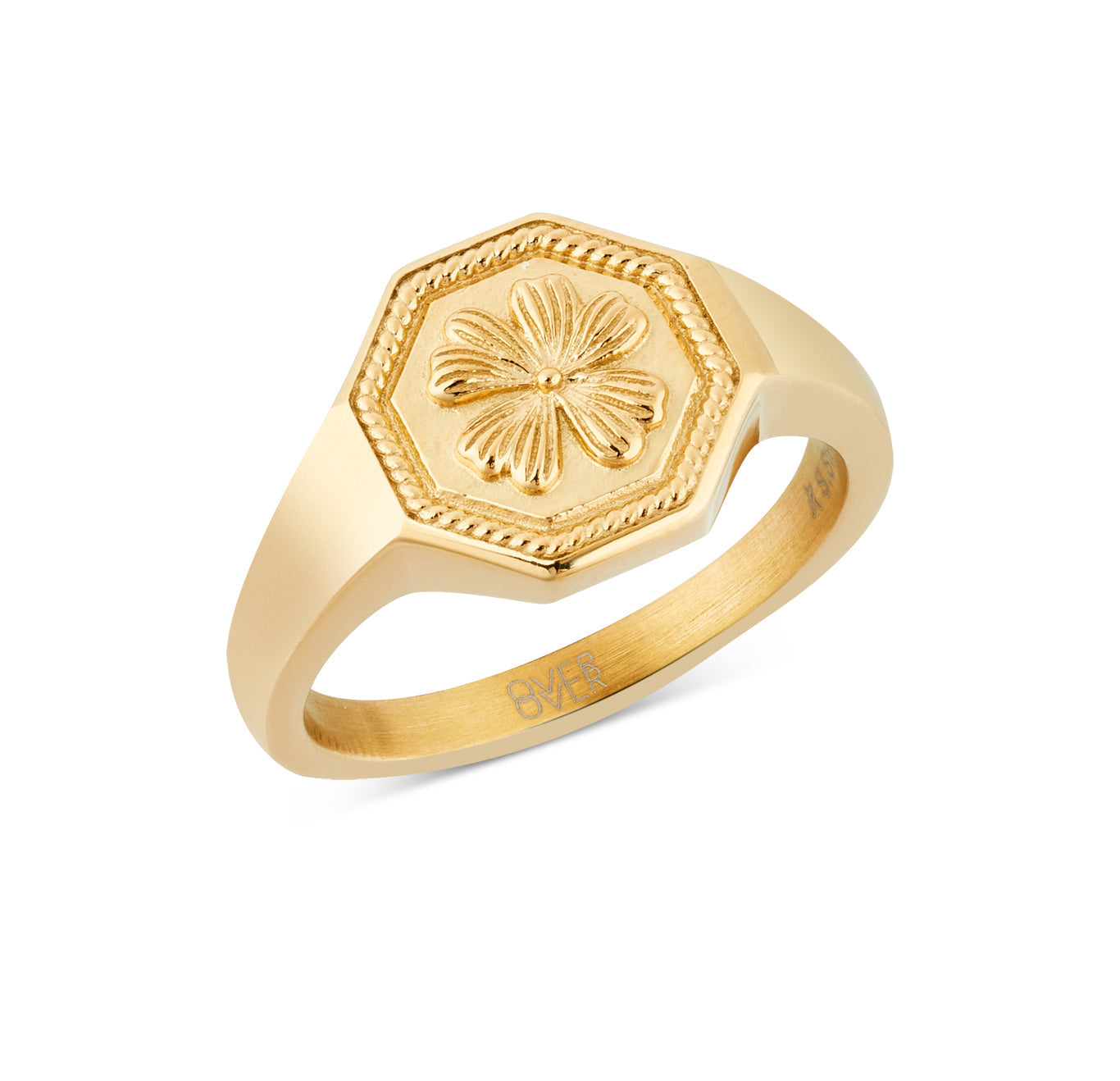 Over & Over Gold Stainless Steel 14k Clover Hexagonal Ring