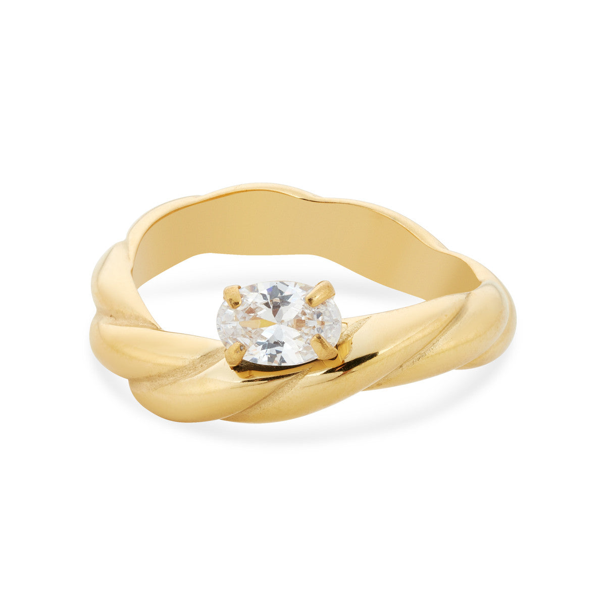 Over & Over Gold Stainless Steel Twist Wave CZ Ring