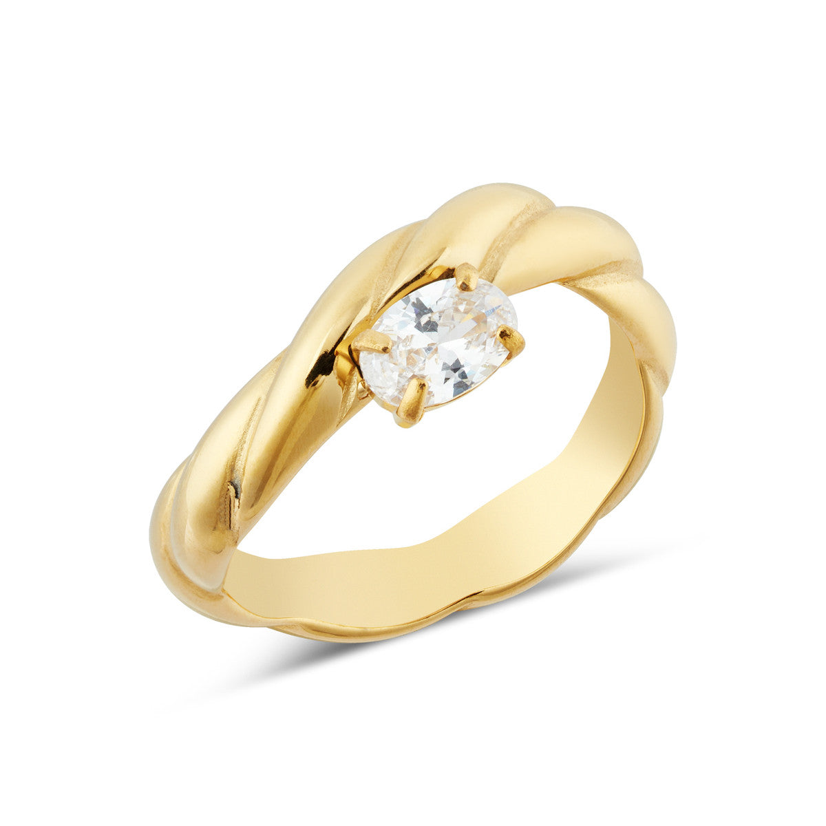Over & Over Gold Stainless Steel Twist Wave CZ Ring