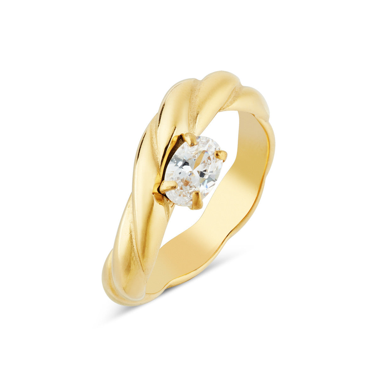 Over & Over Gold Stainless Steel Twist Wave CZ Ring