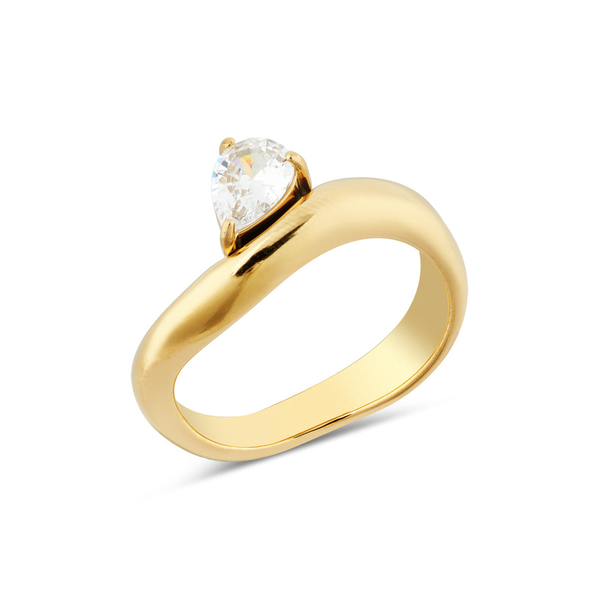 Over & Over Gold Stainless Steel Pear Wave Ring