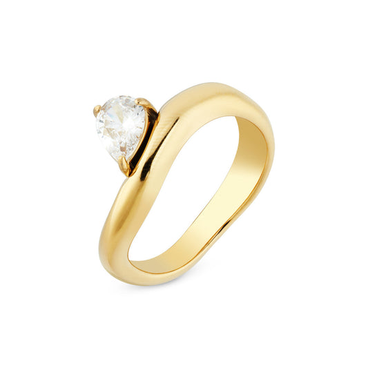 Over & Over Gold Stainless Steel Pear Wave Ring
