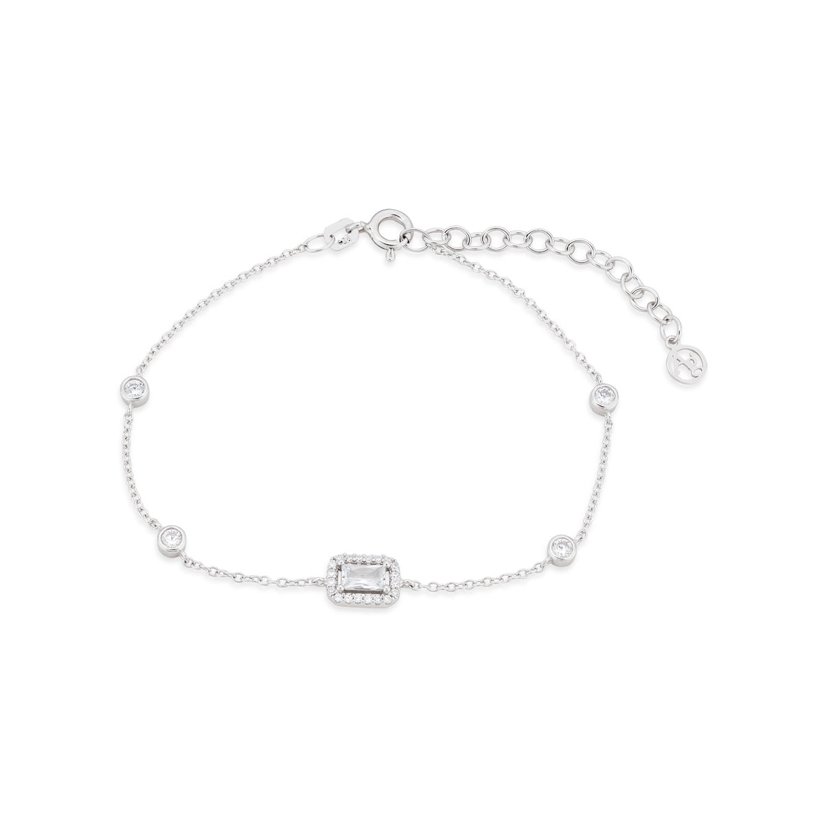 Argento Silver Rectangle Halo CZ Bezel Bracelet