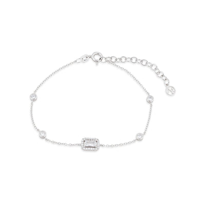 Argento Silver Rectangle Halo CZ Bezel Bracelet