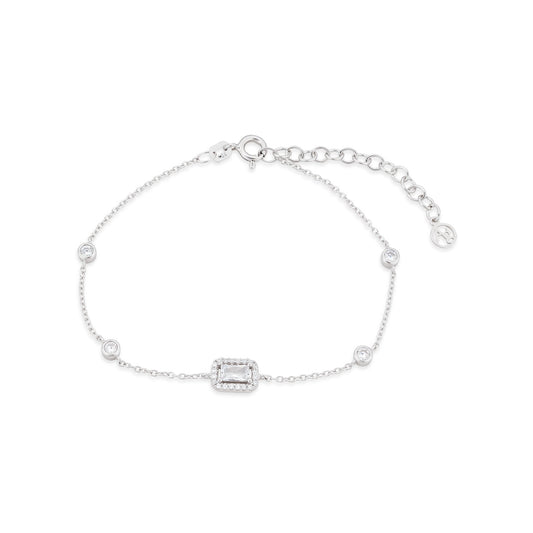 Argento Silver Rectangle Halo CZ Bezel Bracelet