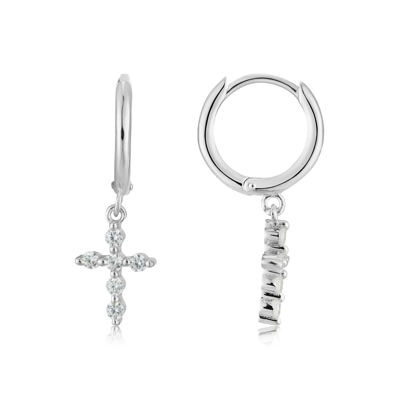 Argento Silver Petite CZ  Cross Hoop Earrings