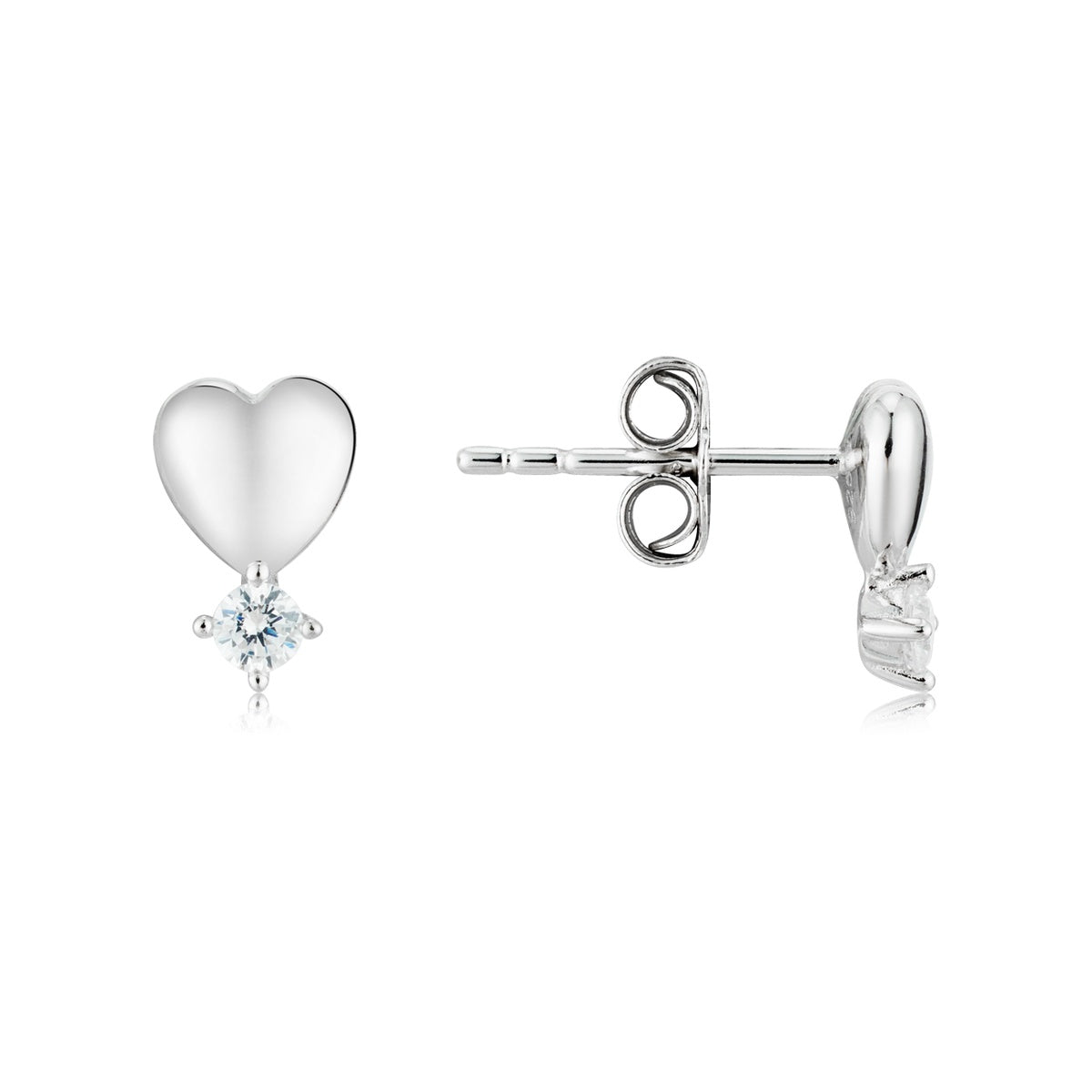 Argento Silver Kids Heart Diamanté CZ Stud Earrings