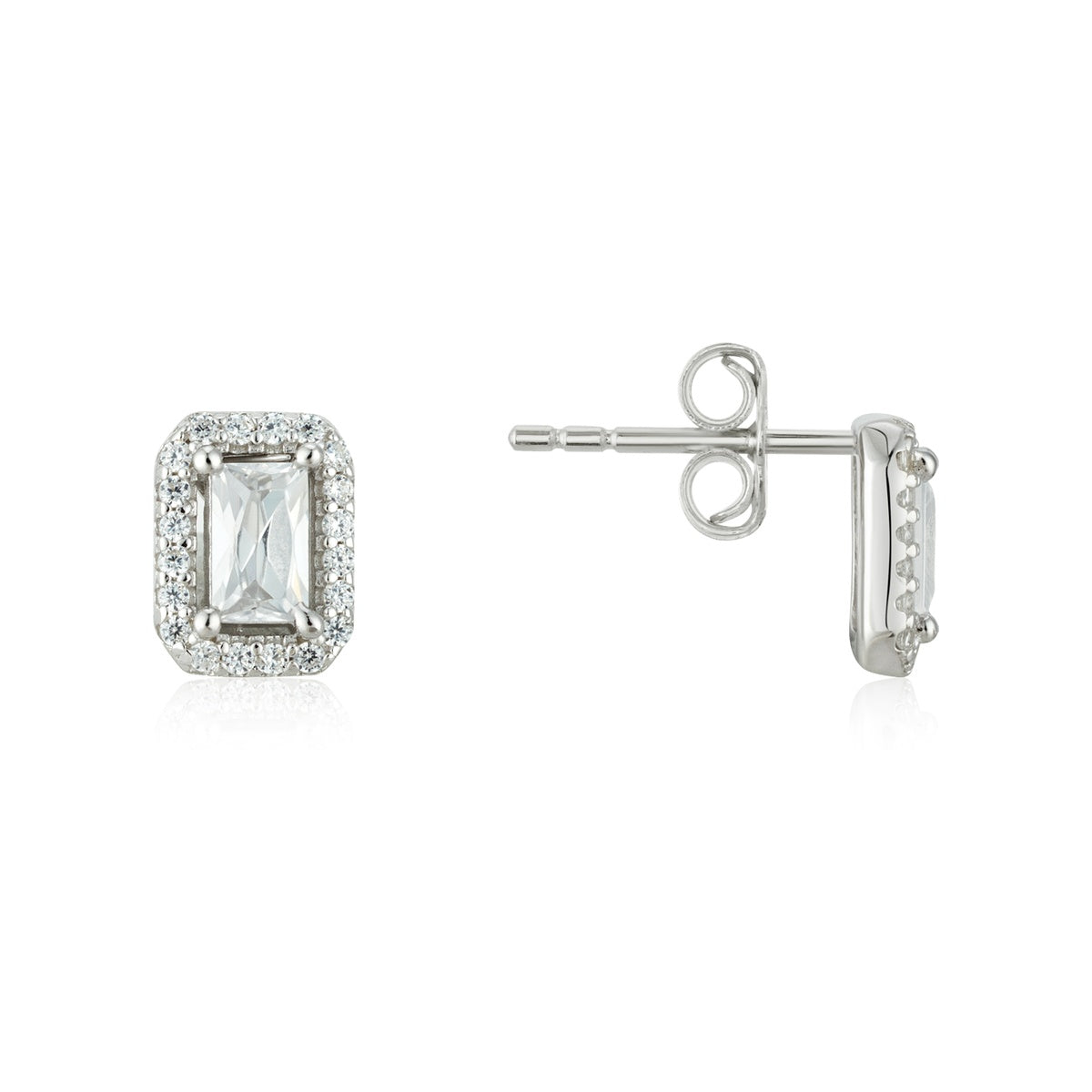 Argento Silver Rectangle Halo CZ Stud Earrings