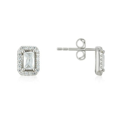 Argento Silver Rectangle Halo CZ Stud Earrings