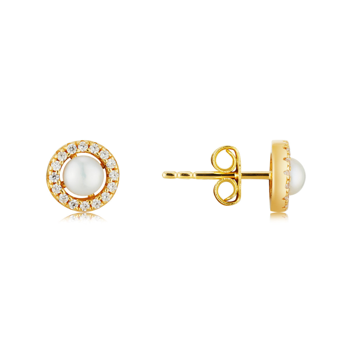 Argento Gold 18k Plated Freshwater Halo Pearl Studs