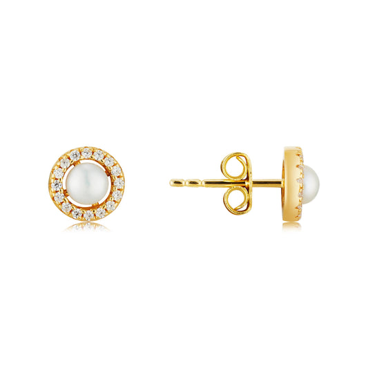 Argento Gold 18k Plated Freshwater Halo Pearl Studs