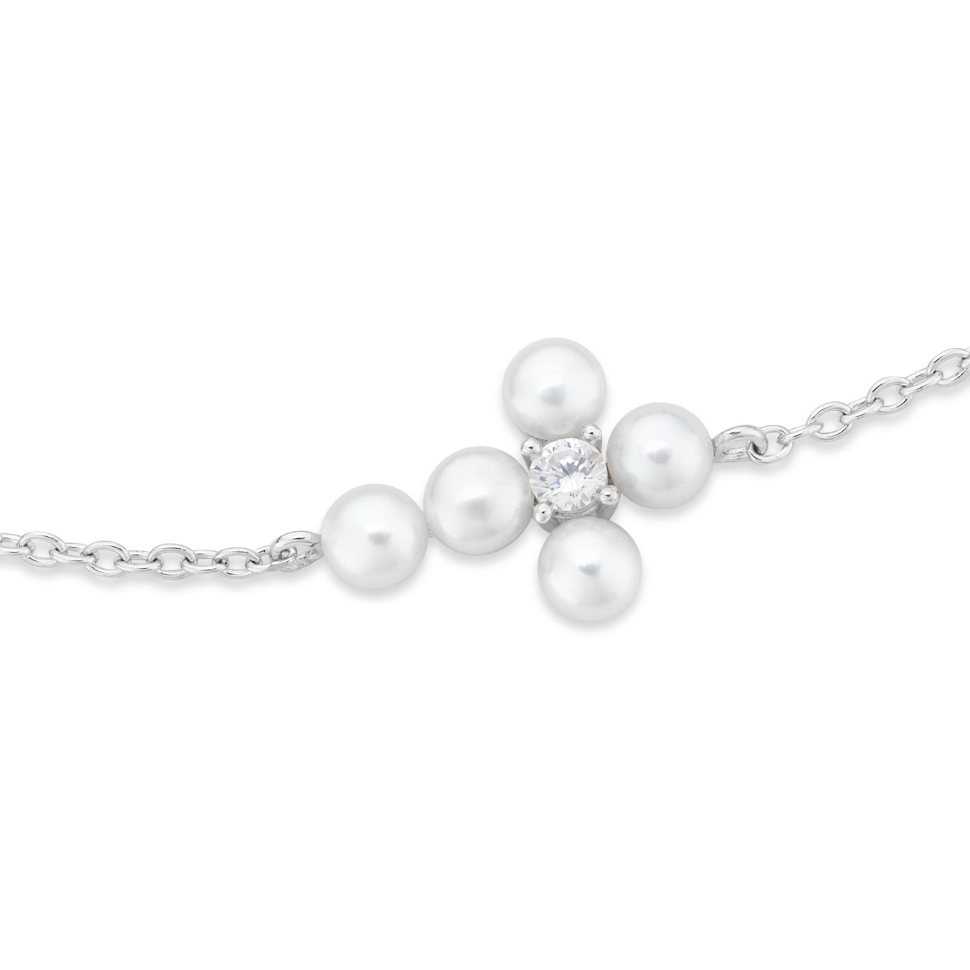 Argento Silver Button Pearl Cross CZ Bracelet