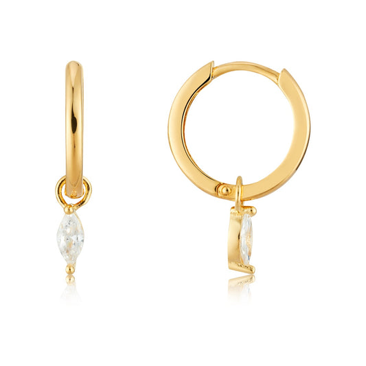 Argento Gold 18k Plated CZ Marquise Drop Huggie Earrings