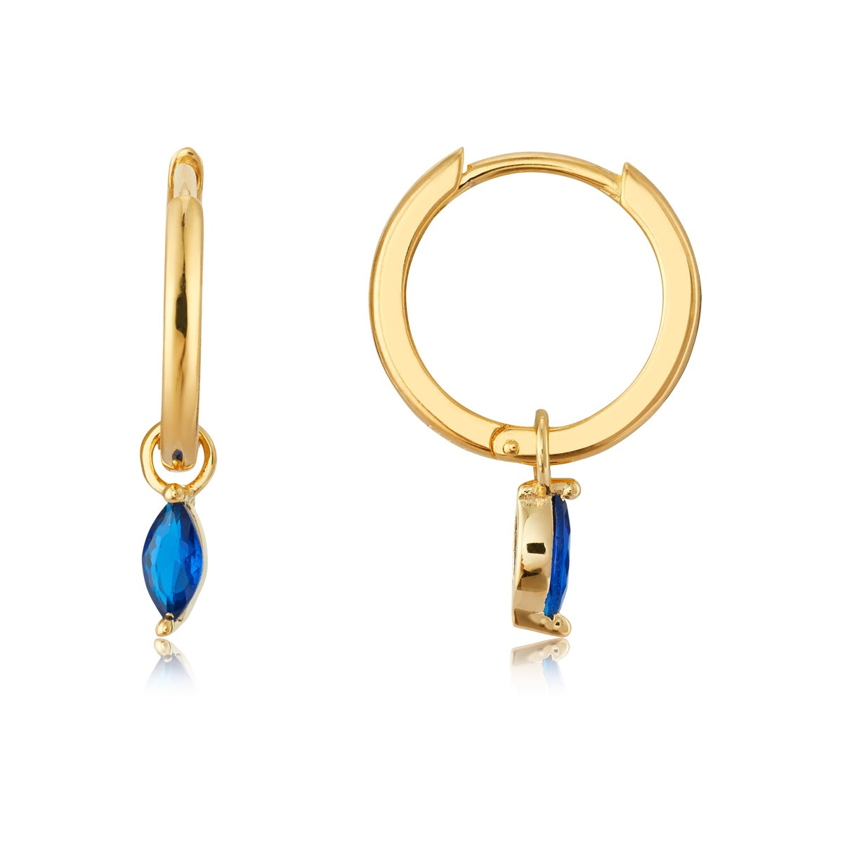 Argento Gold 18k Plated Blue CZ Marquise Drop Huggie Earrings