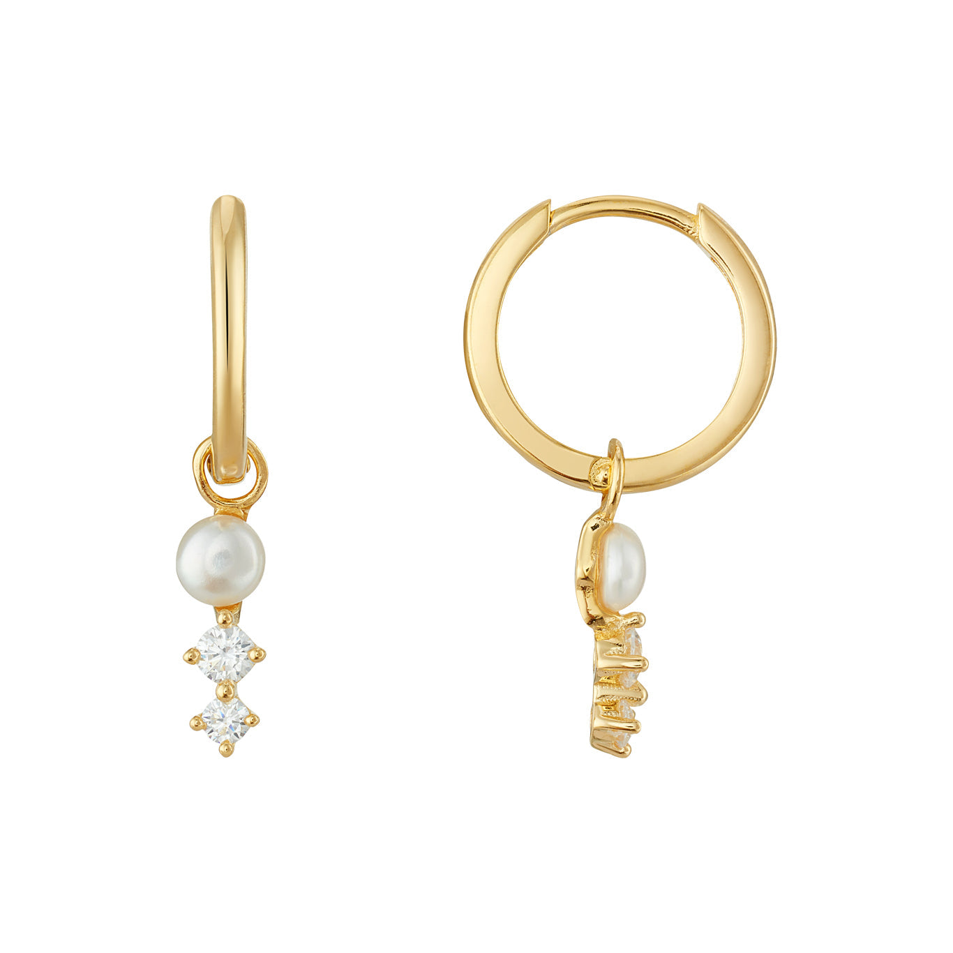 Argento Gold 18k Plated Freshwater Pearl CZ Hoop Earrings