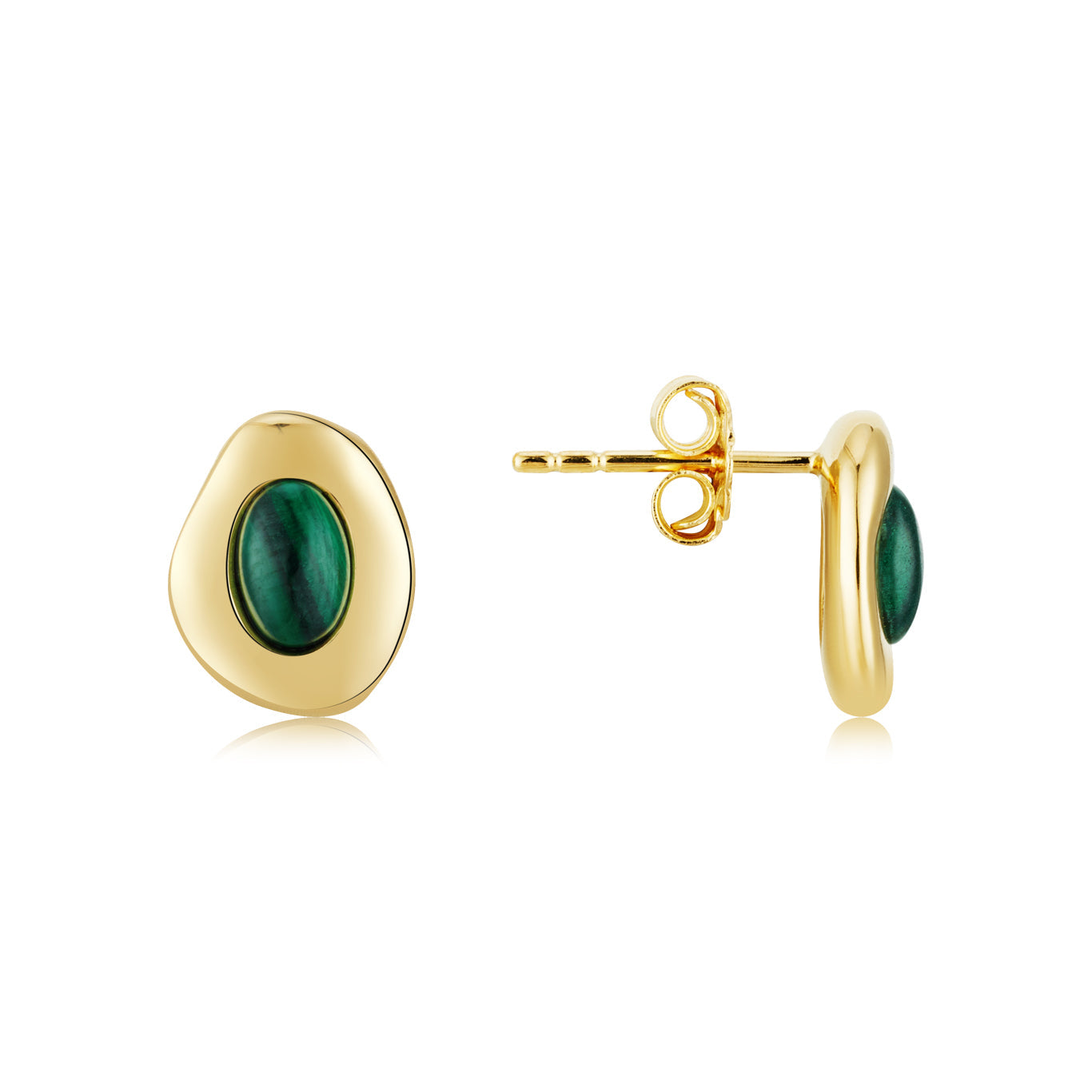 Argento Gold 18k Plated Oval Malachite Studs