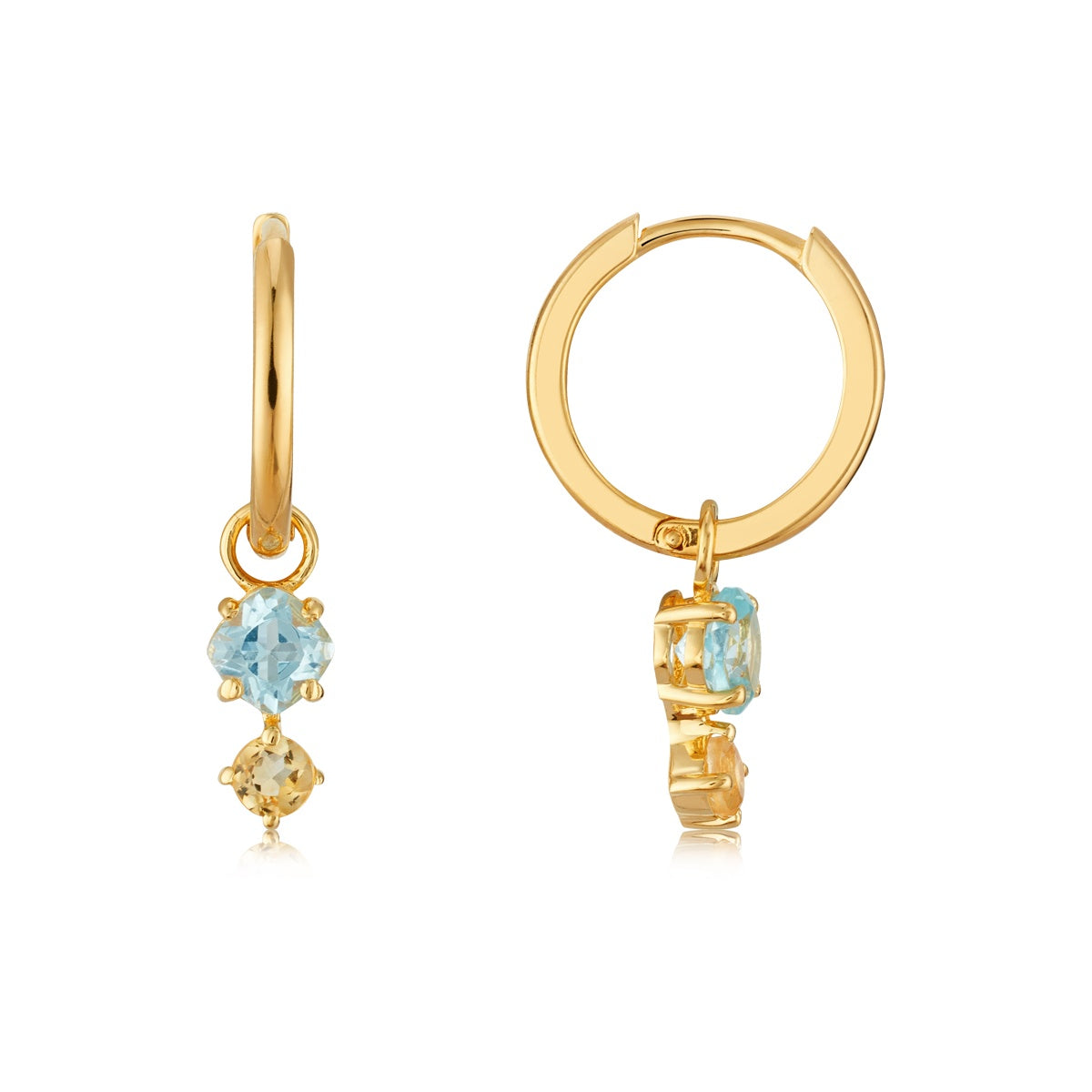 Argento Gold 18k Plated Blue Topaz Citrine Huggie Earrings