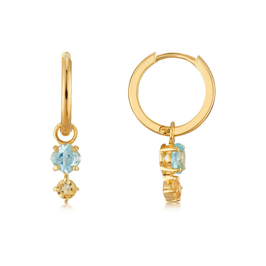 Argento Gold 18k Plated Blue Topaz Citrine Huggie Earrings