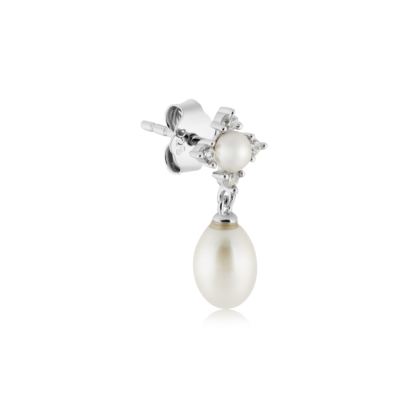 Argento Silver Floral Freshwater Drop Pearl Earrings