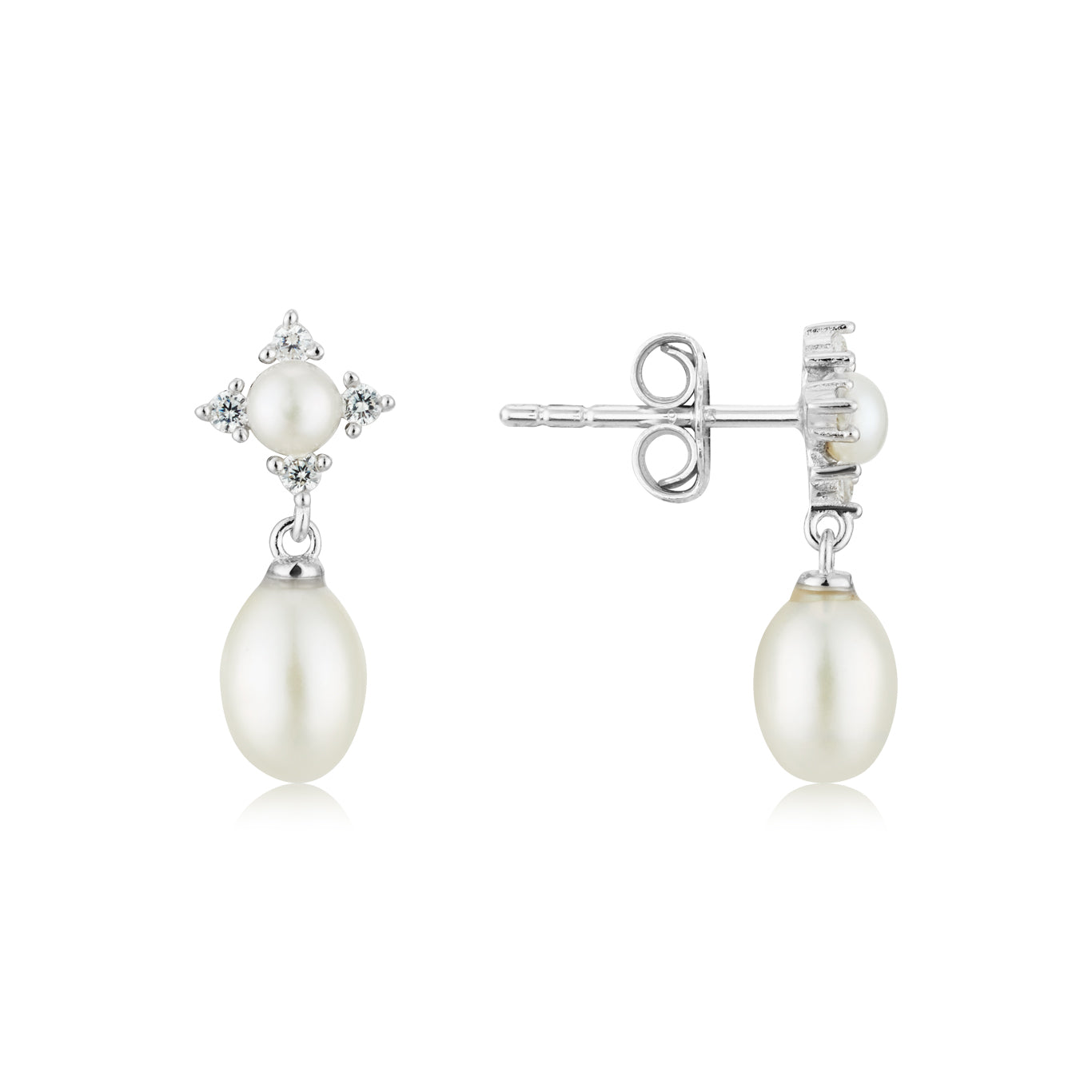 Argento Silver Floral Freshwater Drop Pearl Earrings