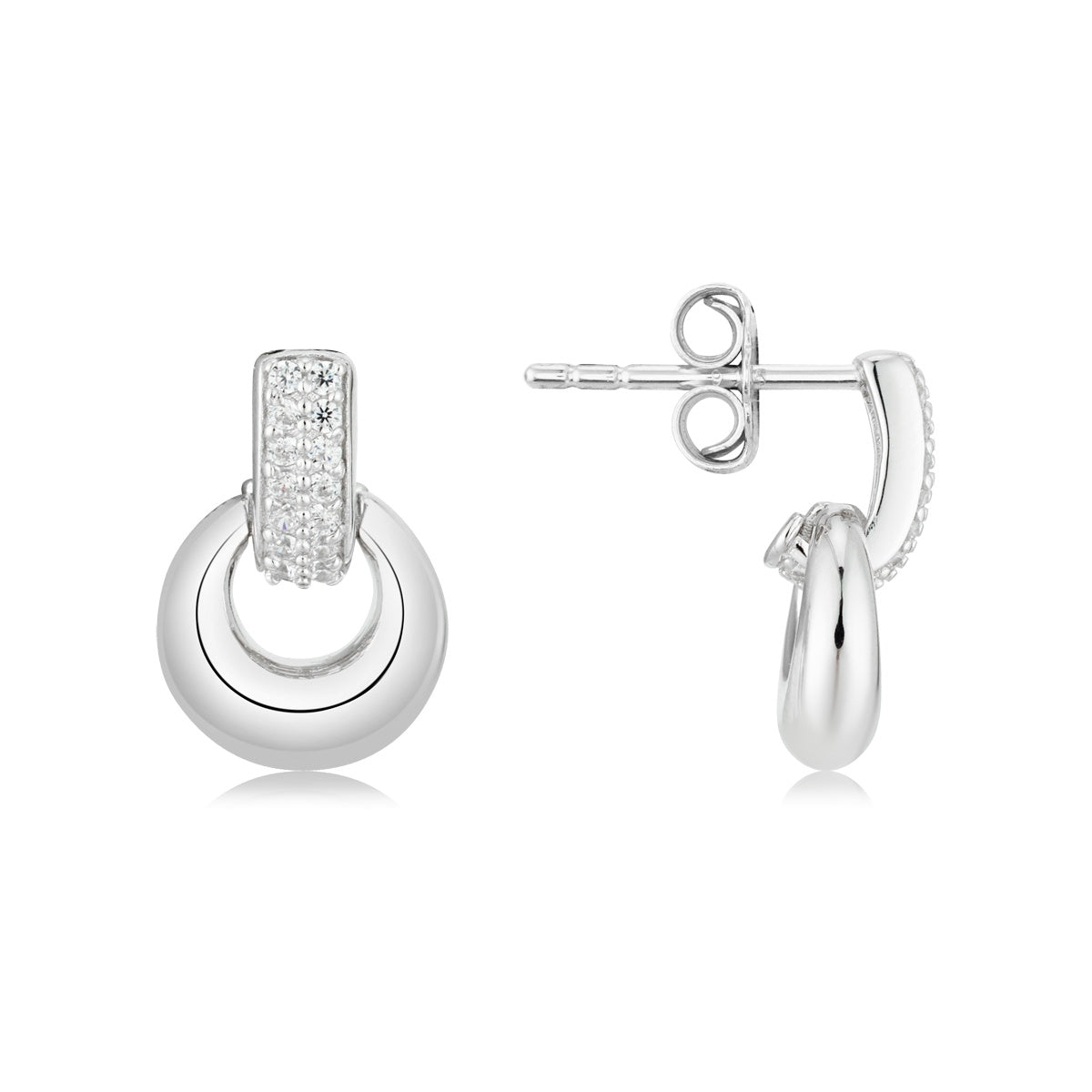 Argento Silver Oval Pavé Link Stud Earrings