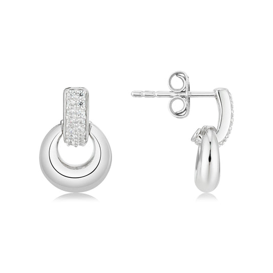 Argento Silver Oval Pavé Link Stud Earrings