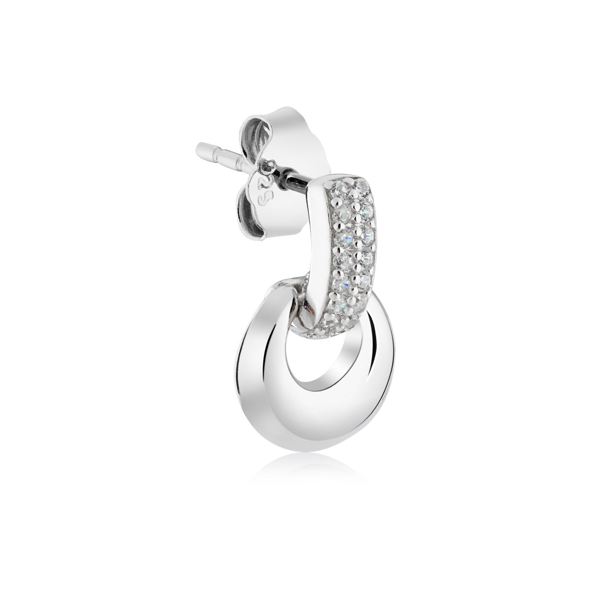 Argento Silver Oval Pavé Link Stud Earrings