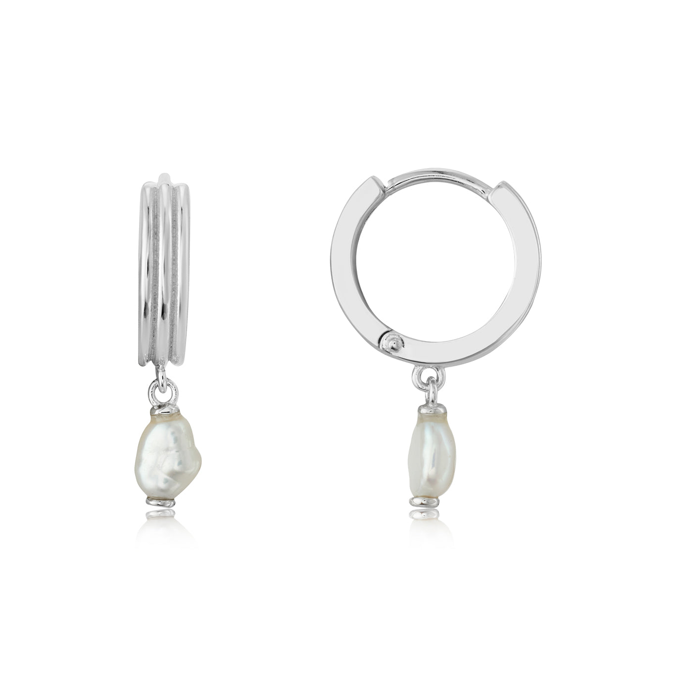 Argento Silver Freshwater Baroque Pearl Ribbed Hoops