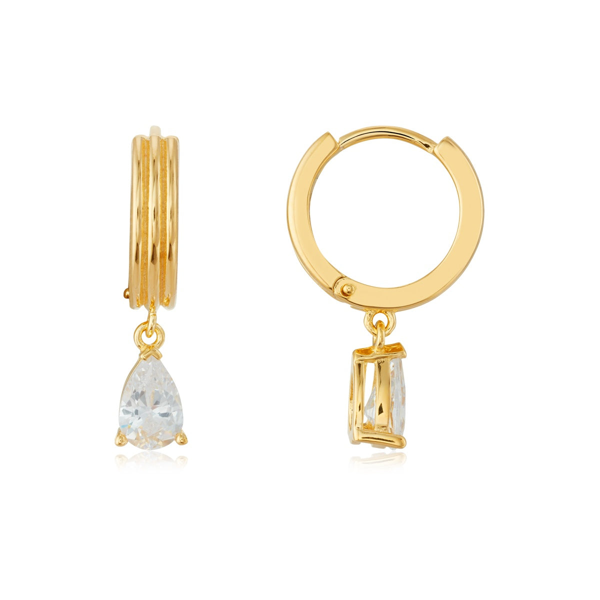 Argento Gold 18k Plated Pear CZ Ribbed Huggie Earrings