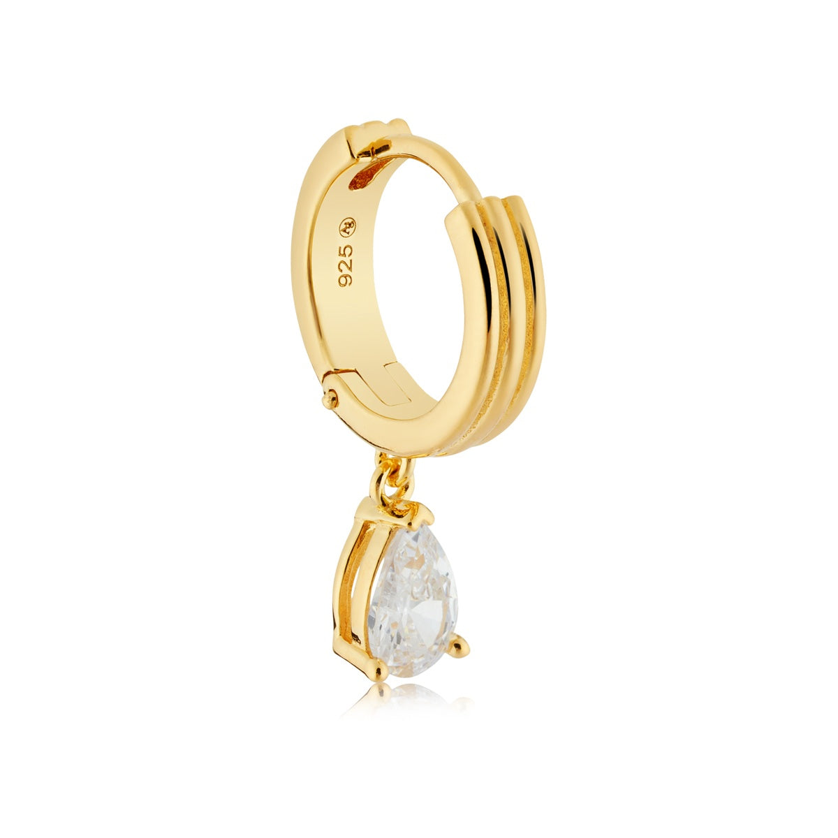 Argento Gold 18k Plated Pear CZ Ribbed Huggie Earrings