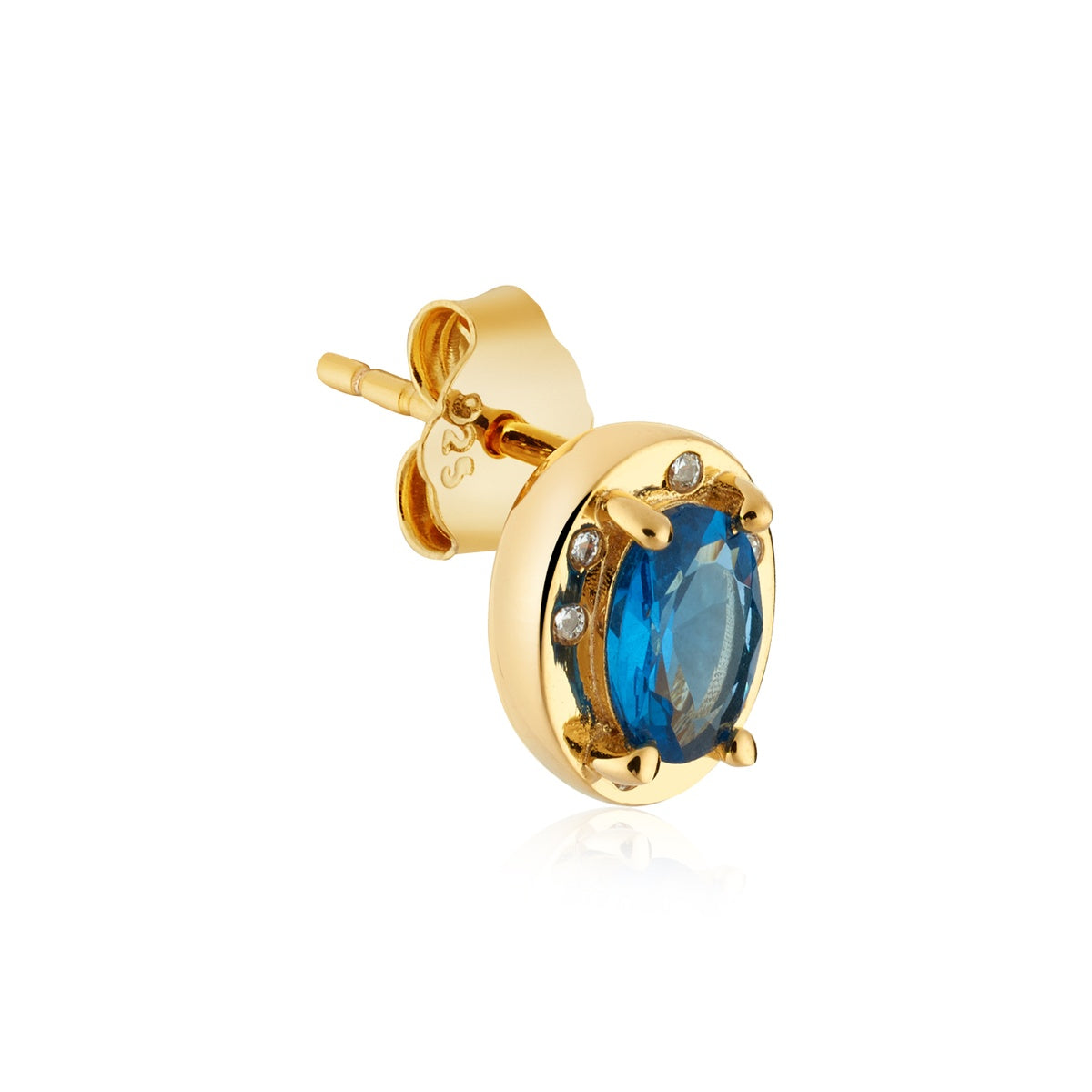Argento Gold Oval Blue CZ Halo Earrings