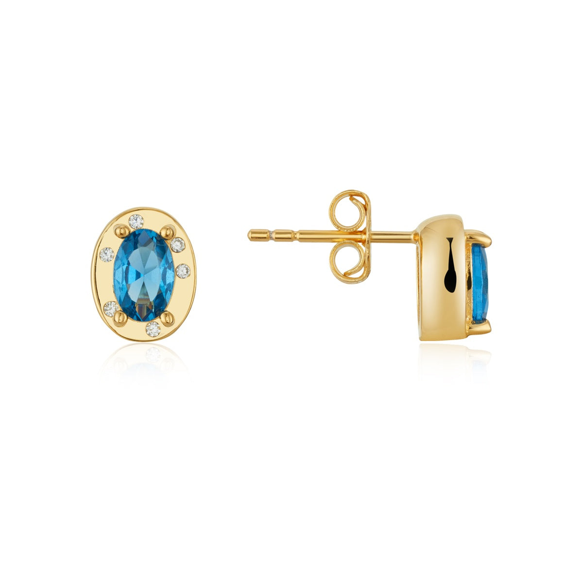 Argento Gold Oval Blue CZ Halo Earrings