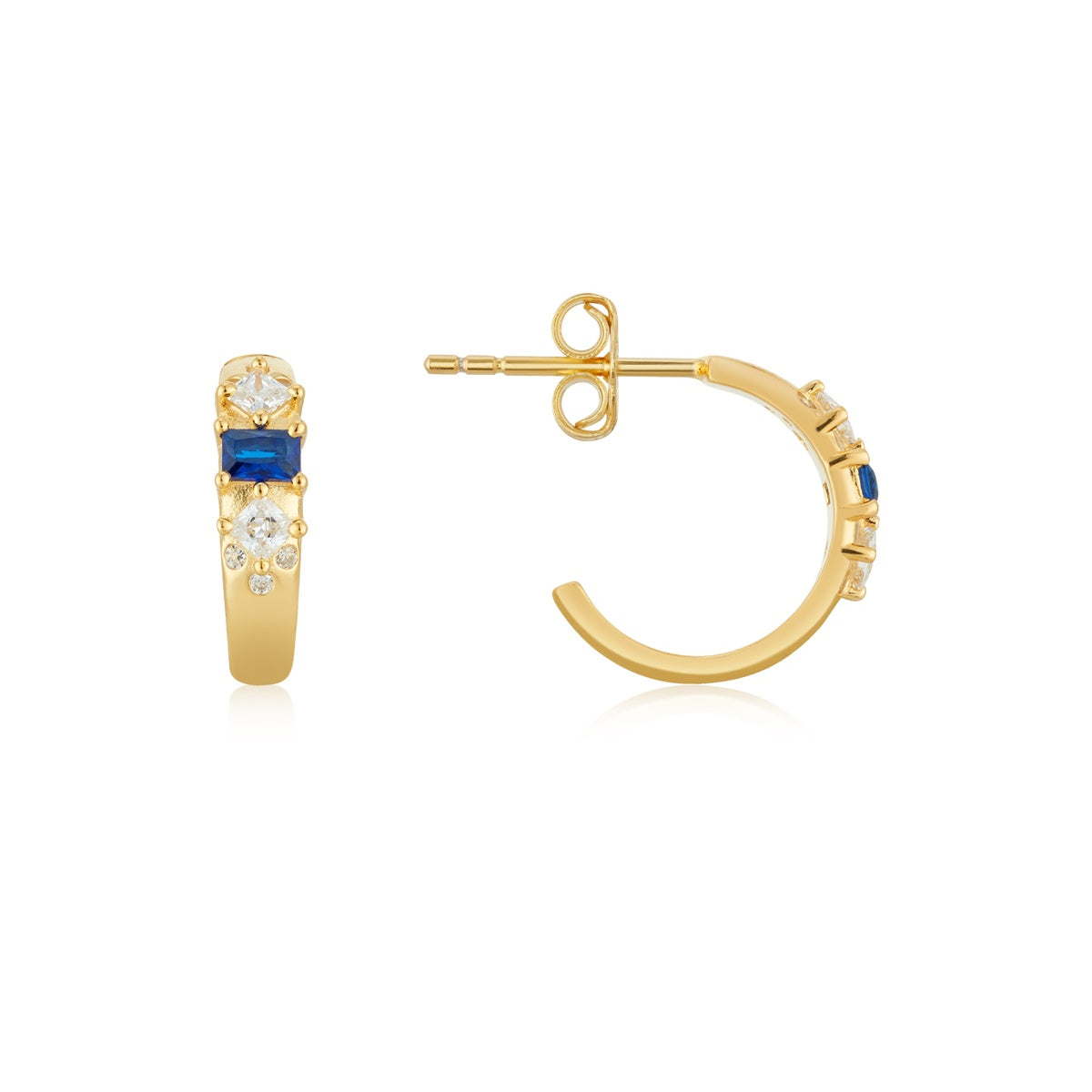 Argento Gold Blue CZ Luxe Hoop Earrings