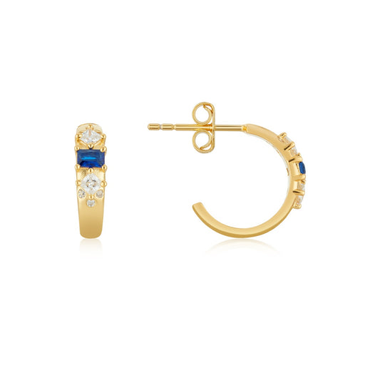 Argento Gold Blue CZ Luxe Hoop Earrings