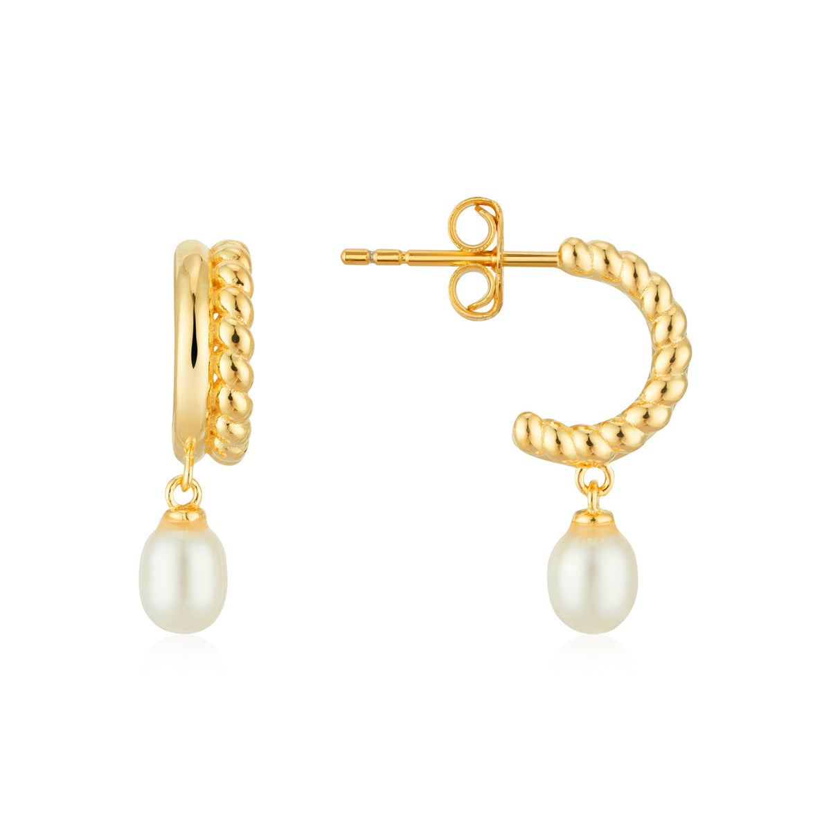 Argento Gold 18k Plated Pearl Double Hoop Earings