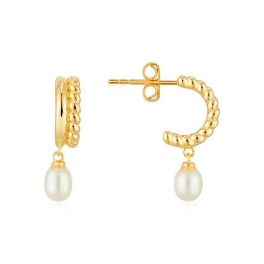 Argento Gold 18k Plated Pearl Double Hoop Earings